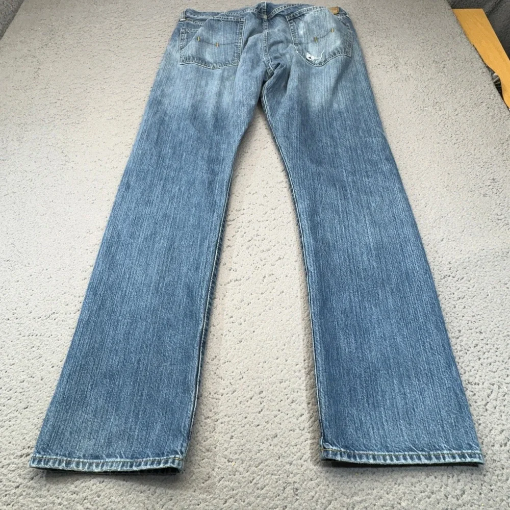 Polo Ralph Lauren Jeans Mens 36x32 Blue Distressed Straight Leg RL Logo Denim
